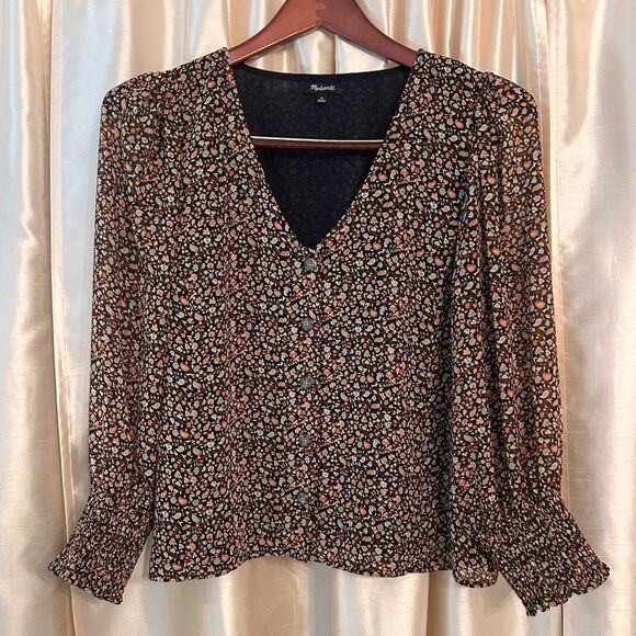 Madewell Georgette Smocked-Cuff Button-Front Shirt in Folktale Paisley EUC 14 - Picture 2 of 8